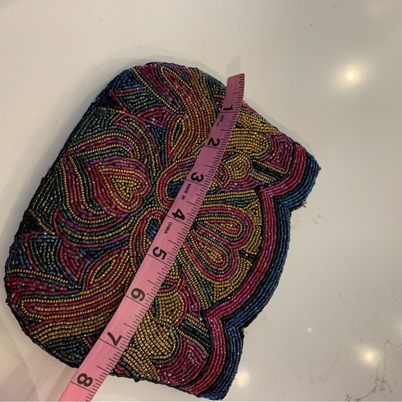 Multicolored Hand Beaded Clutch Purse w/ Hidden Hearts Fully Lined Snap Closure - Picture 4 of 7